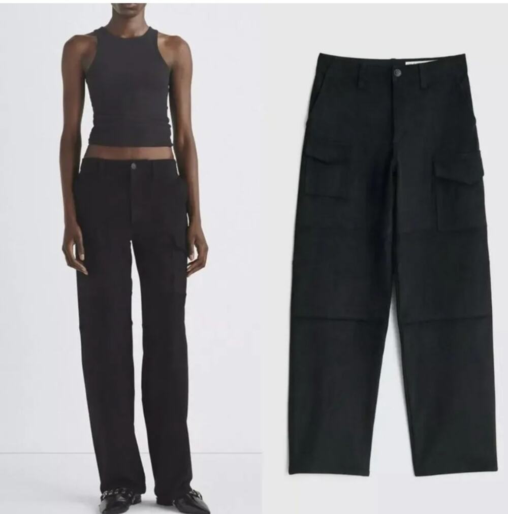 NWT rag & bone Nora Cargo Pant Black Faux Suede Size 27 High Rise Straight Leg